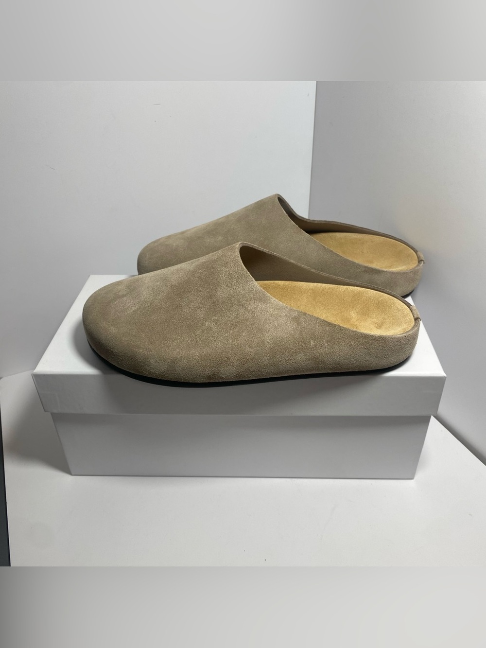 The Row Men's Suede Slip-On Mules in Taupe
